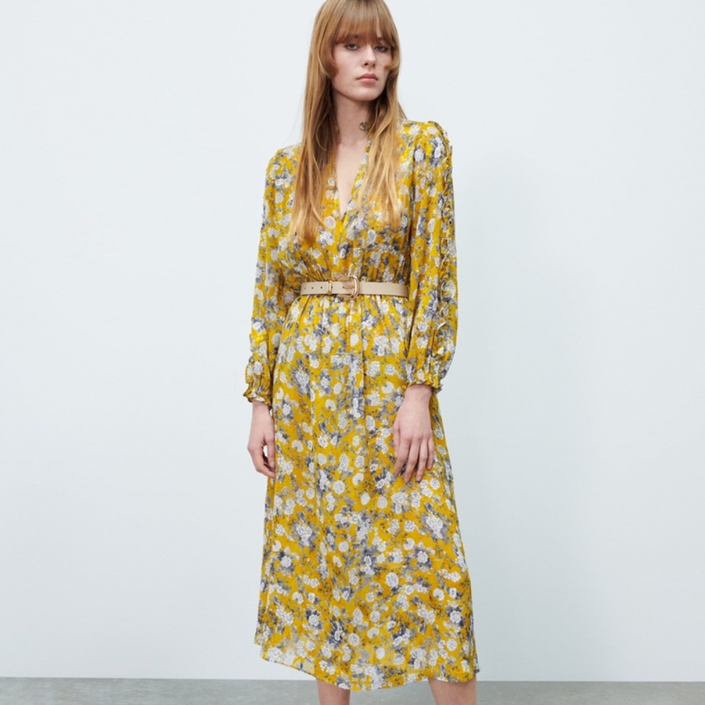 Zara FLORAL JACQUARD PRINT DRESS
